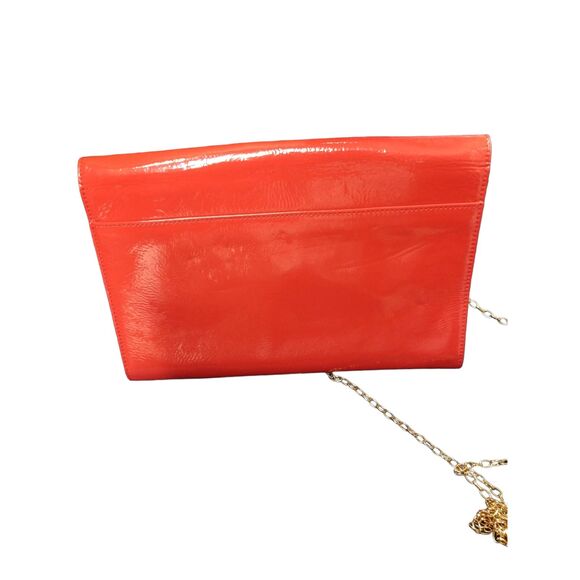 Halogen Red Leather Envelope Shoulder Bag Chain Chic Evening - Picture 4 of 4